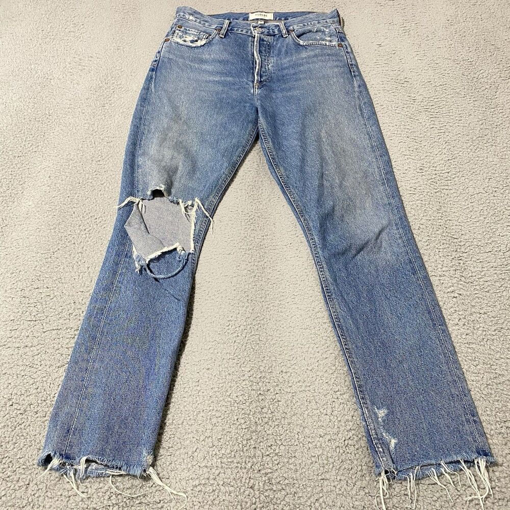 Agolde Jamie Jeans Women 26 (29x28) Blue Distressed Destroyed Button Fly Grunge